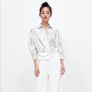 Zara lamè button you shirt size small
